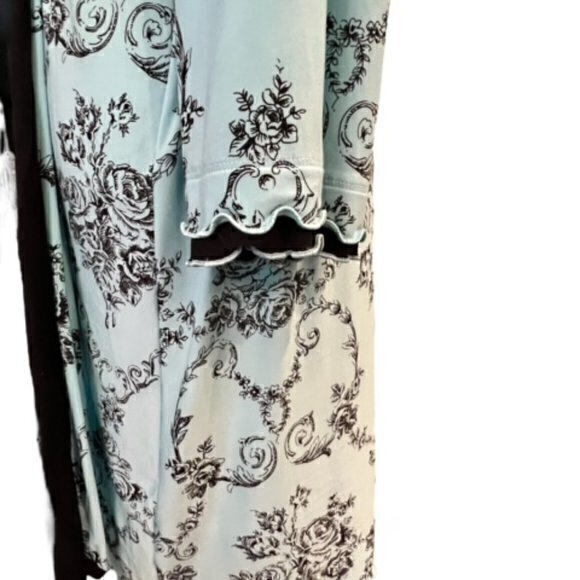 Beautiful Teal Black Floral Robe Linea Donatella S/M COTTAGECORE Shabby Chic EUC - Picture 7 of 13